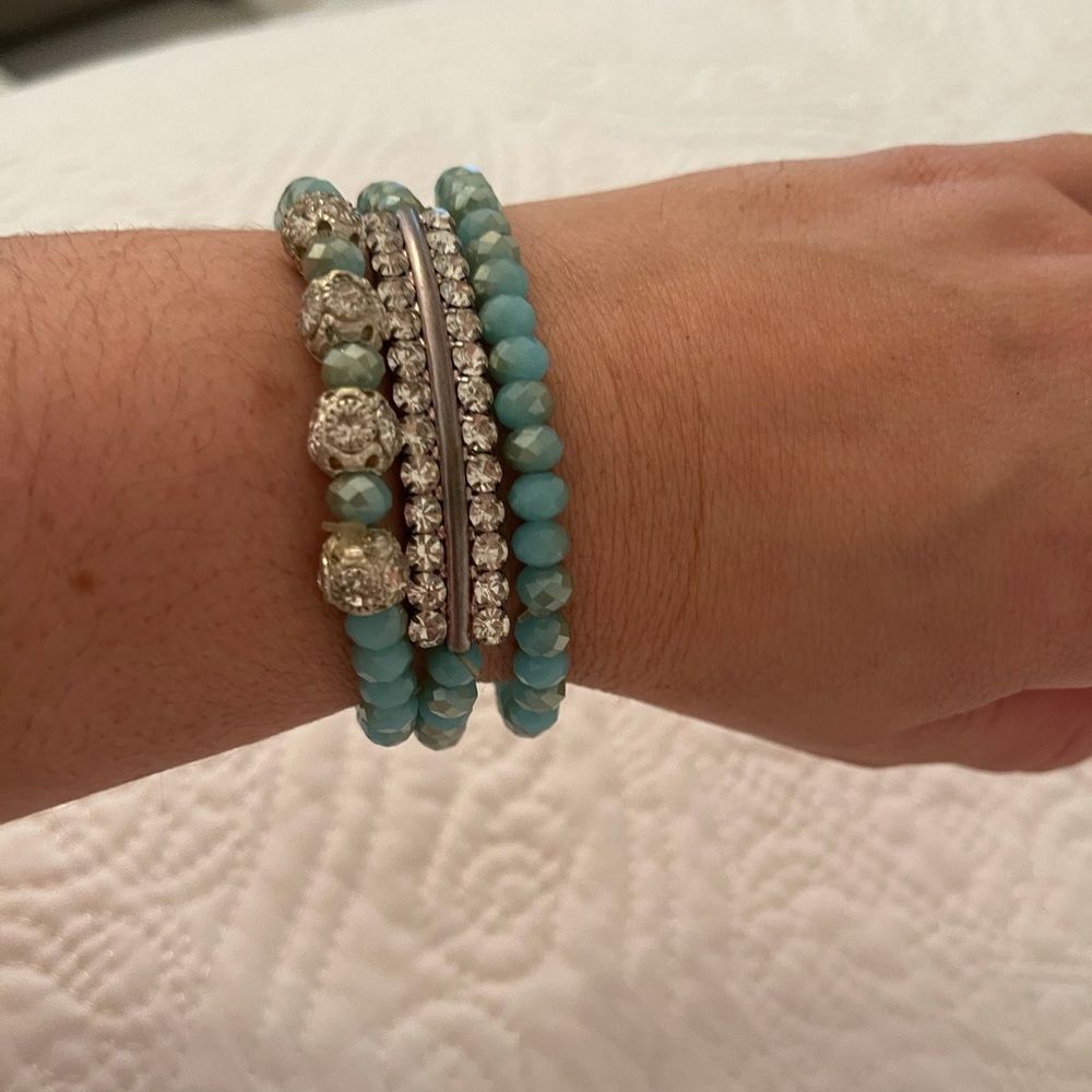 Light Blue and Silver Color Beaded Bracelets